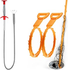 Snake Drain Hair Clog Remover Tool, 34″ Steel Claw & 2 Pack Plastic Sink Tool