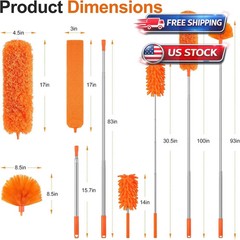 Cobweb Duster with Extension Pole,Spider Web Remover 2PCS Cob Web Duster 15