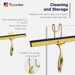 TOOVEM 12 Inch Shower Squeegee Cleaning Tools with S & Square Sticky Hook Gold