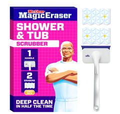 Mr. Clean Magic Eraser Shower & Tub Scrubber, 1 Device + 2 Refills, White