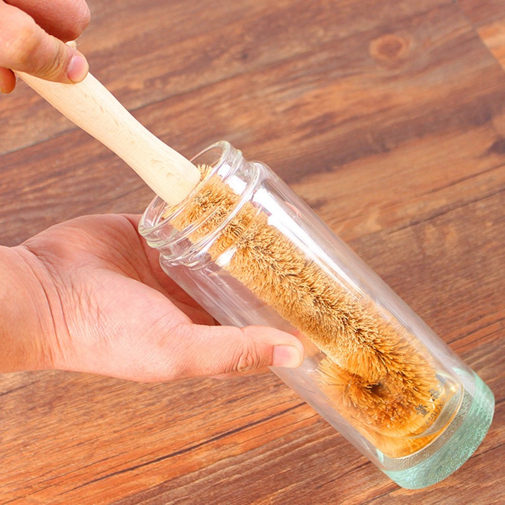 Glass and Bottle Cleaning Brush with Coconut Fiber and Extended Handle