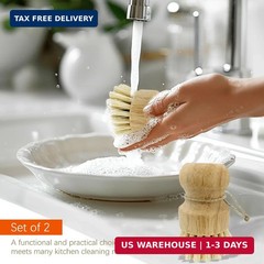 2pcs Wooden Dish Scrub Brushes for Kitchen, Eco-Friendly Cleaning Scrubbers, Nat