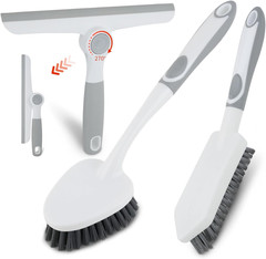 3 Pack Shower Cleaning Brush Set with Grout Cleaning Brush and Squeegee | Stiff