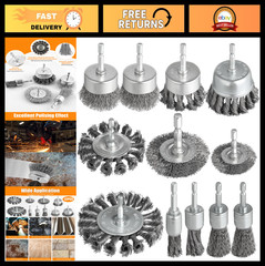 12 Pcs Heavy Duty Wire Brush Set for Drill, 1/4″ Hex Shank, Clean Rust & Paint