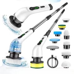 9 in 1 Hand Electric Spin Scrubber Cordless Rotating Cleaning Brush Bathroom