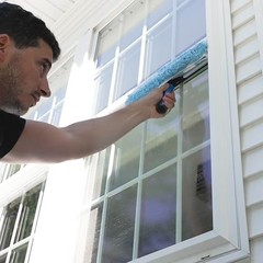 2-in-1 Window Cleaning Tool – 14″ Squeegee & Scrubber, Streak-Free Glass Cleaner