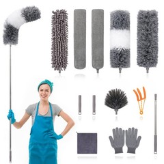 12pcs Microfiber Duster Set with Extension Pole 30-100”, Washable Bendable Dust
