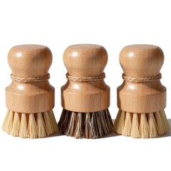 Wood Dish Brush, Natural Fiber Kitchen Scrubber with Ergonomic Grip, 3 Pack