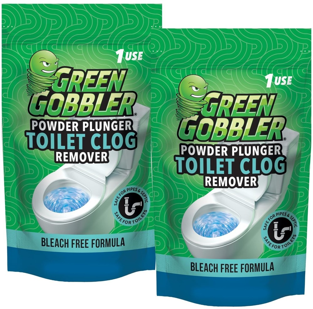Green Gobbler POWDER PLUNGER Toilet Bowl Clog Remover – 2 Pack Net WT 16.5 oz
