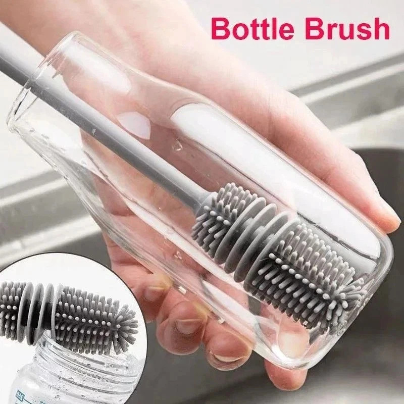 Silicone Milk Bottle Brush Cup Scrubber Glass Cleaner Kitchen Cleaning Tool Long