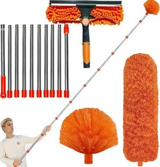 20+ Ft High Reach Duster Kit: 3-14 Ft Pole, Window Washer, Squeegee, Dusters
