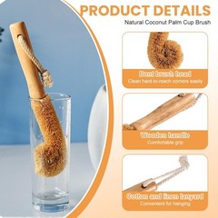 1Pcs 26CM/9.6Inch Natural Coconut Fiber Scrubber Brush with Wooden Handle Lon…