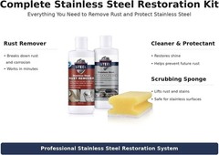 Stainless Steel Restorer Kit 2×8.5oz Cream Cleaner Gloves Powerful NSF Safe