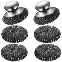 6 Pcs Steel Wool Scrubber Set, Stainless Steel Scrubber with Handled Replacem