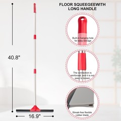 Heavy Duty Floor Squeegee Long Handle Bathroom Garage Shower Glass Tile Cleaning