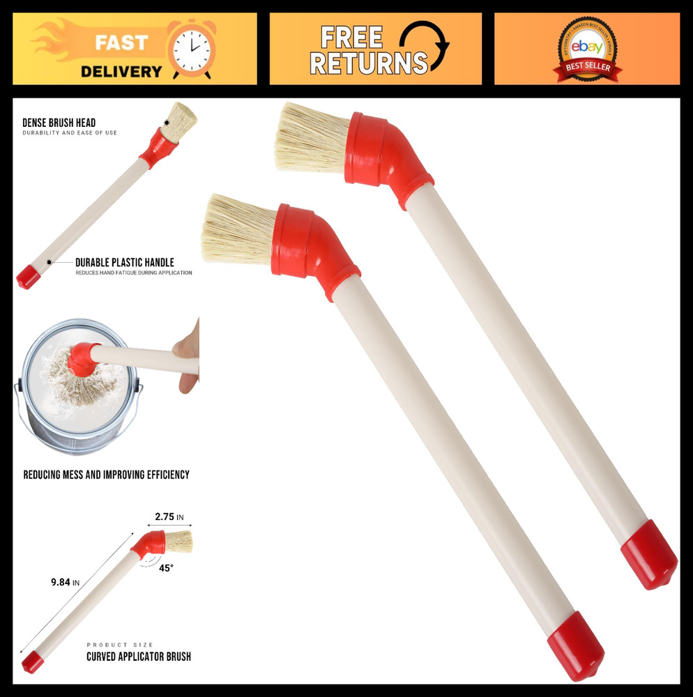 2-Pack Curved Tire Applicator Brush, 11″ Plastic Handle, 45-Degree Angle for Eas
