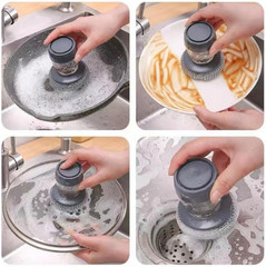 Soap Dispensing Dish Brush Cleaning Steel Wool Scrubber for Dishes Pans Kitchen