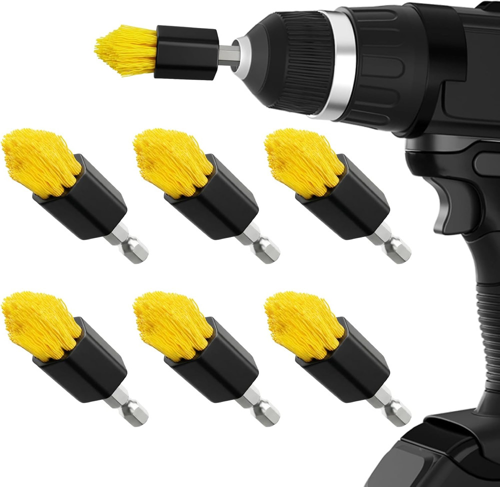 6 Piece Drill Brush with Multi-Purpose & Grout Head,Crevice Cleaning Brush，3/4”W