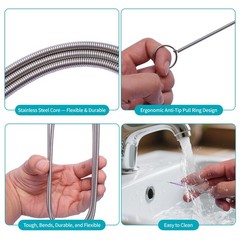 64 Inch Flexible Drain Cleaner Brush 2 Pack Stainless Steel Pipe Tube Cleaning T