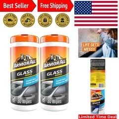 Car Glass Wipes, Auto Glass Cleaner for Film and Grime, 30 Count Pack of 2