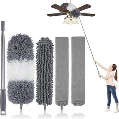Microfiber Feather Duster Kit with Extension Pole 30–100″ – Bendable Washable…