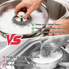 Steel Wool Scrubber, 4-Pack Stainless Steel Scrubber Pads with Handle – The