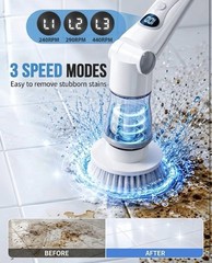 Electric Spin Scrubber, Cordless Shower Scrubber with 8 Replaceable Brush Heads,