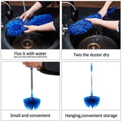 Cobweb Duster Extension Pole Washable Cleaning Kit Telescoping 82 Inch Blue