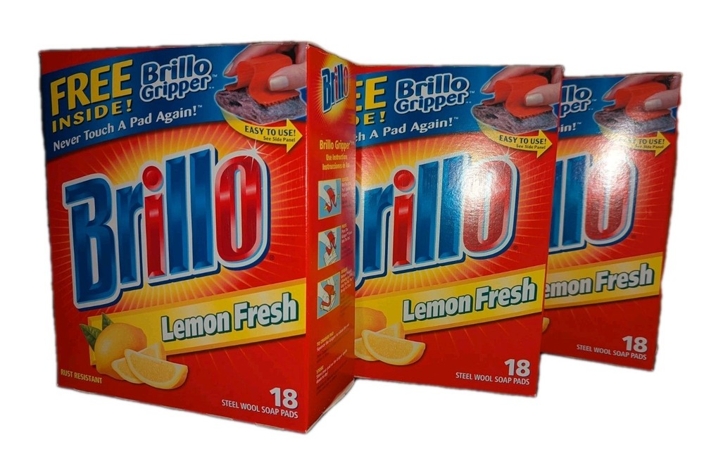 Lemon Fresh Brillo Pads 54ct (3×18) Free Gripper In Each Lot Of 3 Boxes
