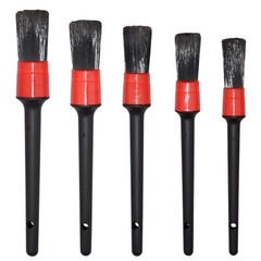 5 Premium Boar Hair Detail Brushes for Automotive Cleaning Wheels & Vents