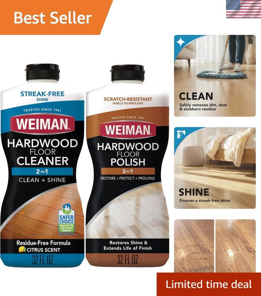 Hardwood Floor Cleaner and Polish Restorer Combo – 2 Pack – High-Traffic Hard…