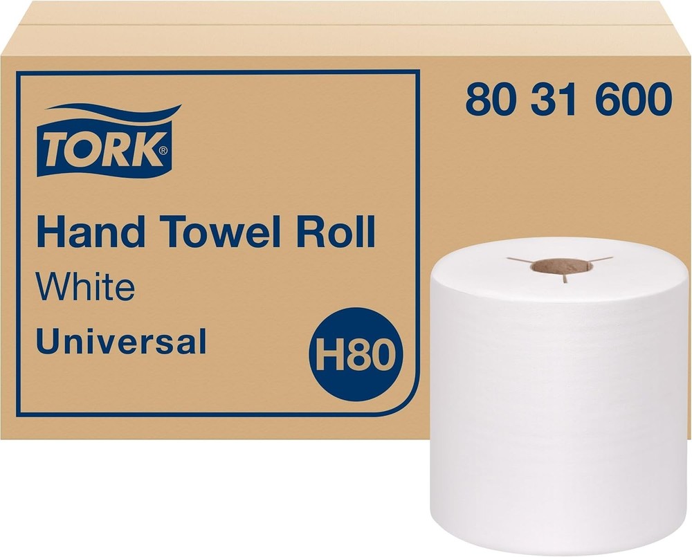 Tork Hand Towel Roll White H80, Universal, 100% Recycled Fiber, 6 Rolls x 630