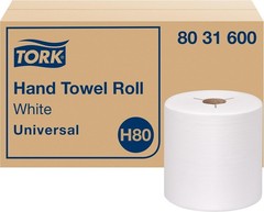 Tork Hand Towel Roll White H80, Universal, 100% Recycled Fiber, 6 Rolls x 630