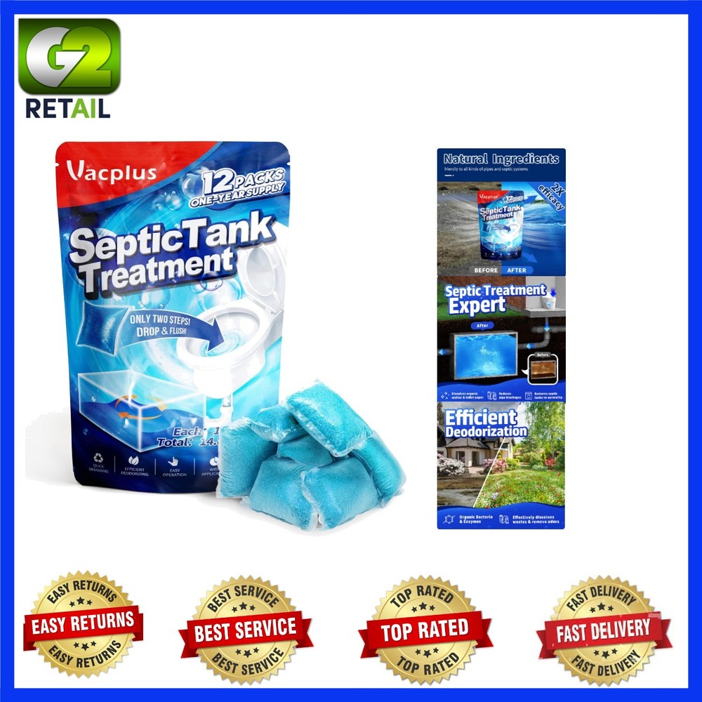 Septic Tank System Treatment Pods – 12 Dissolving Packets | Enzyme-Producing Liv