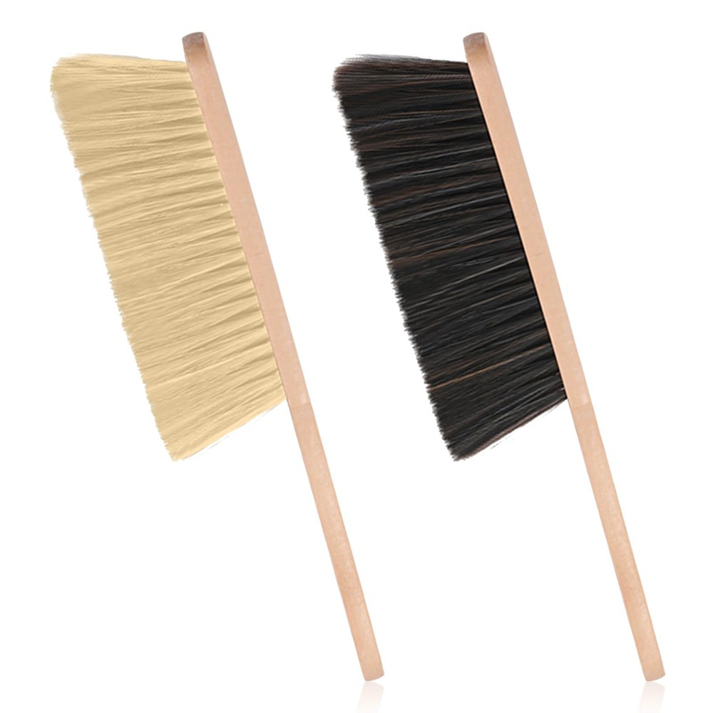 2 Pieces Wooden Dust Brush Hand Broom, Bench Brushes with Brown, Yellow