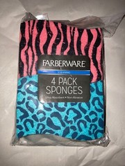 Farberware 4 pack cleaning sponge. animal print. blue pink