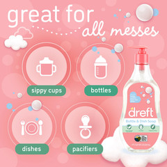 Dreft Baby Bottle Dish Soap, Fragrance-Free Liquid Detergent, 18oz ( 2 Pack)