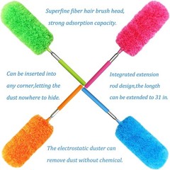 4 Pcs Washable Microfiber Feather Duster Extendable Pole Bendable Head Cleaning