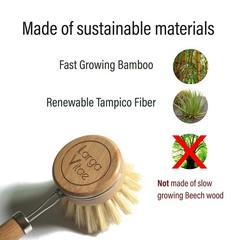 Wooden Dish Brush Made of Renewable Wood and Natural Bristle Tampico Fiber, i…