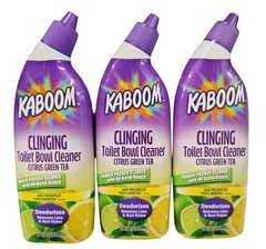 KABOOM Clinging Toilet Bowl Cleaner Green Tea Citrus Deodorizer 14.Oz 3 Bottles
