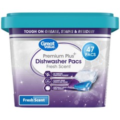 Premium Plus Dishwasher Pacs, Fresh Scent, 47 Count