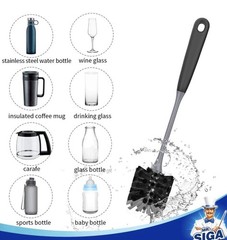 MR.SIGA Black Flexible Long Handle Bottle Brush for Bottles, Mugs, Glass, 2Pack