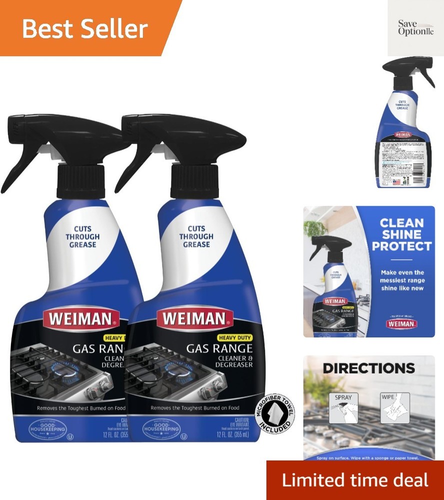 Heavy Duty Gas Range & Stove Top Cleaner and Degreaser – 2 Pack, 24 Ounces wi…