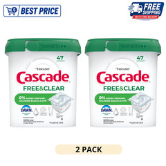 (2 Pack) Cascade Free & Clear Dishwasher Detergent Pods Unscented, 47 Count