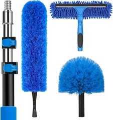 20 Feet High Reach Duster Kit with 5-12 Ft Extension Pole, Cobweb Duster with Te
