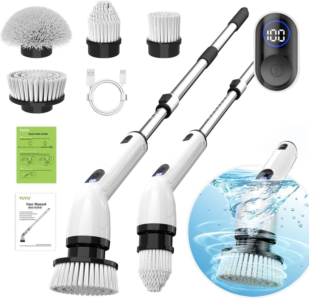 Electric Spin Scrubber IPX7 Waterproof Rechargeable Bathroom Cleaning Brush