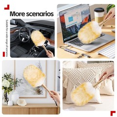 Lambswool Duster for Cleaning with Solid Wooden Handle Leather Hang Strap 14….