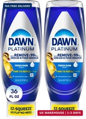 Dawn Platinum EZ-Squeeze Dish Soap, Dishwashing Liquid, Fresh Rain, 2x18oz Bundl