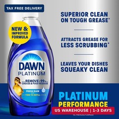 Dawn Platinum Dish Soap, Fresh Rain Scent Liquid Dishwashing Detergent, Powerful