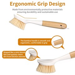 2 Pack Kitchen Dish Brush Bamboo Handle Scrubber Medium, Multicolor